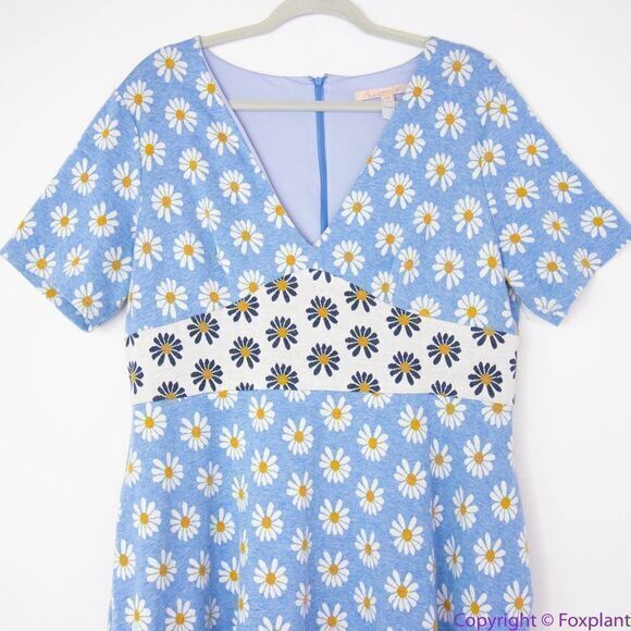 Hutch Anthropologie blue Daisy Rainey Dress V neck‎ short sleeves, size 1X - Picture 3 of 16